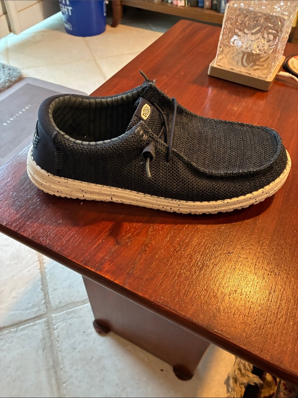 Hey Dude Black Knit Slip-On with White Speckled Sole